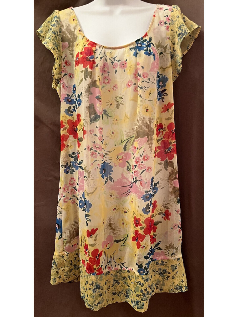 VTG 60s Flower Power Watercolor Sheer Gauzy Fairy Babydoll Peignoir Nightie L